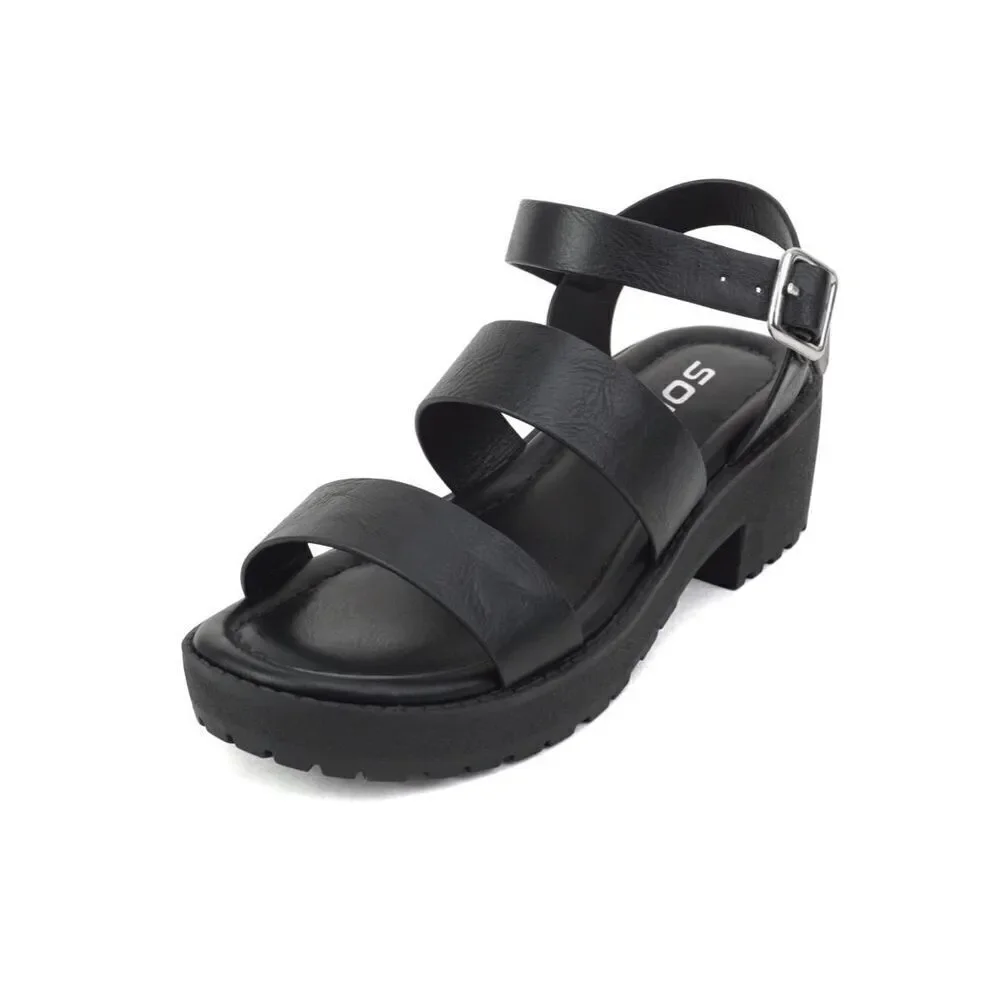 SODA Account Girls Black Platform Sandals Size 3 Y2K Chunky Heel Open Toe Shoes